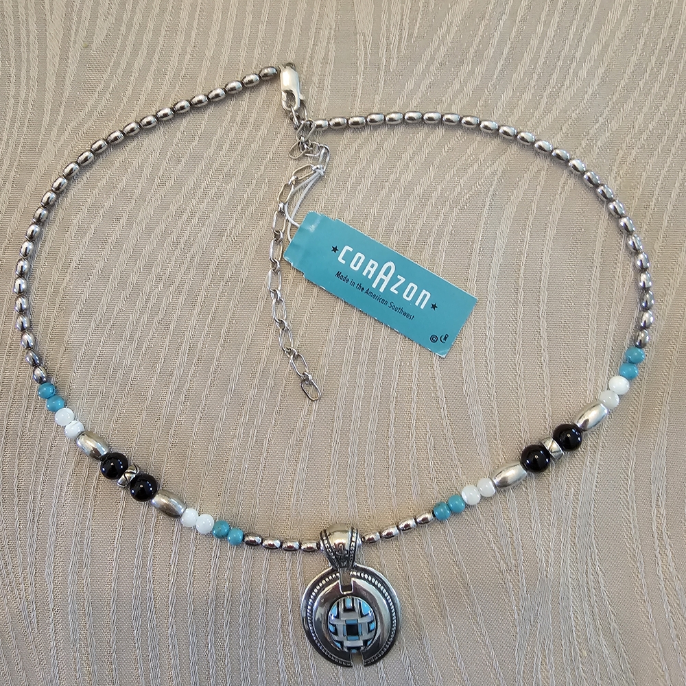 Silver and Turquoise Beaded Necklace